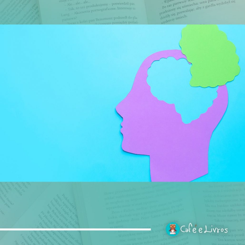Imagem em azul, rosa e  verde, de um cérebro separado da cabeça