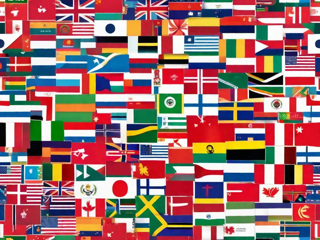 Uma imagem vibrante de um mapa-múndi colorido, com diferentes idiomas representados por palavras e frases escritas em várias fontes e estilos. O mapa simboliza a diversidade de idiomas falados ao redor do globo, destacando a beleza e a riqueza da comunicação cultural.