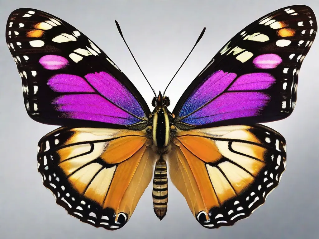 Descrição da imagem: Uma fotografia em close-up de uma borboleta vibrante pousada em uma flor em plena floração. Os padrões intricados e as cores vibrantes das asas da borboleta são capturados de forma bela, mostrando o fascinante mundo dos insetos e a beleza encontrada na natureza.