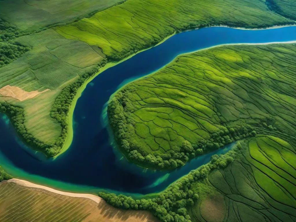 Uma imagem de satélite vibrante mostrando a superfície da Terra vista do espaço, exibindo várias formas de relevo, corpos d'água e padrões de vegetação. A imagem captura o poder da tecnologia de sensoriamento remoto na coleta de dados valiosos e informações sobre os recursos naturais, padrões climáticos e mudanças ambientais do nosso planeta.